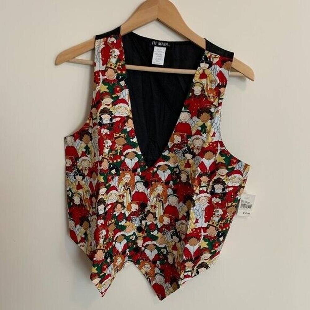 111 Main Kids Christmas Vest Vintage Size Medium Children Santa Hats Starsve